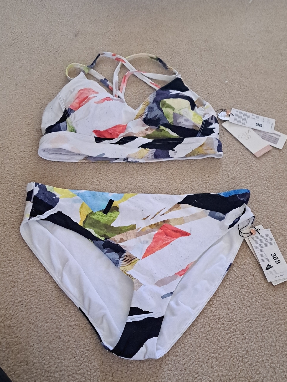 CALIA by Carrie Underwood White Multicolor Abstract Print Bikini